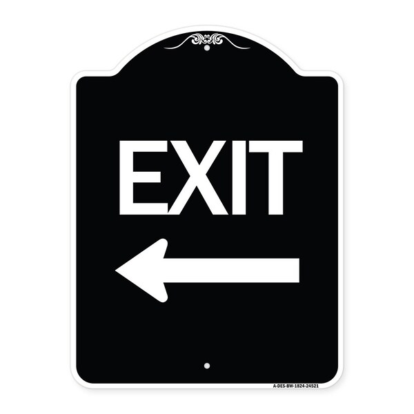 Signmission Exit with Left Arrow Heavy-Gauge Aluminum Architectural Sign, 24" H, 18" L, BW-1824-24521 A-DES-BW-1824-24521 - main